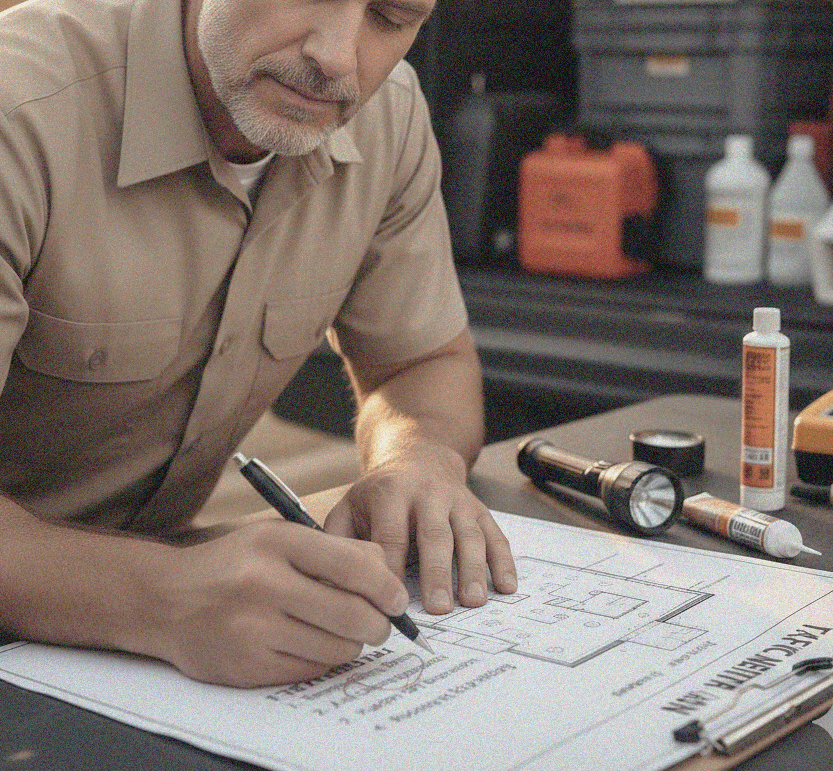 Licensed pest technician preparing a professional treatment